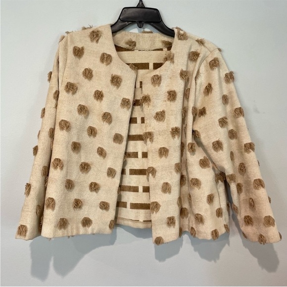 Vintage Style HomeMade Cream and Brown open front Jacket Fringe pattern design - Picture 1 of 4